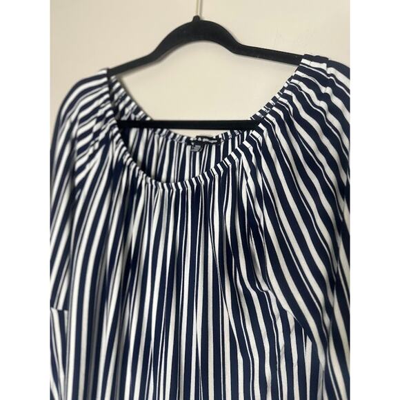 Cable & Gauge Striped Top Womens Medium Navy Blue White 3/4 Bell Sleeve Flowy - Picture 3 of 8